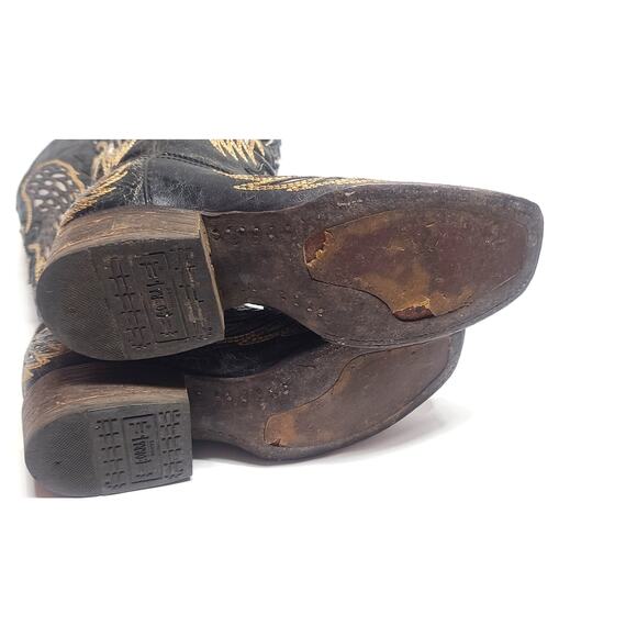 Women's Black and Brown Heeled Boots - Picture 8 of 10